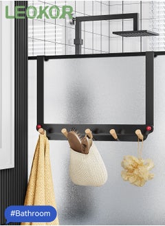 LEOKOR Over The Door Hooks Door Hanger Hook for Clothes with 6 Wooden Door Hooks Black  - Image 1