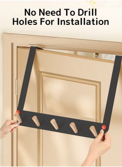 LEOKOR Over The Door Hooks Door Hanger Hook for Clothes with 6 Wooden Door Hooks Black  - Image 3