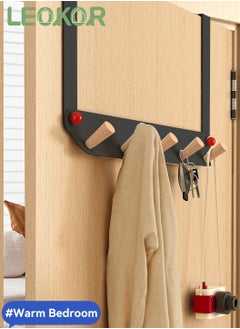 LEOKOR Over The Door Hooks Door Hanger Hook for Clothes with 6 Wooden Door Hooks Black  - Image 2