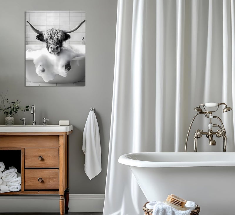 OWNANRTHM Funny Highland Cow Bathroom Wall Art - Image 4