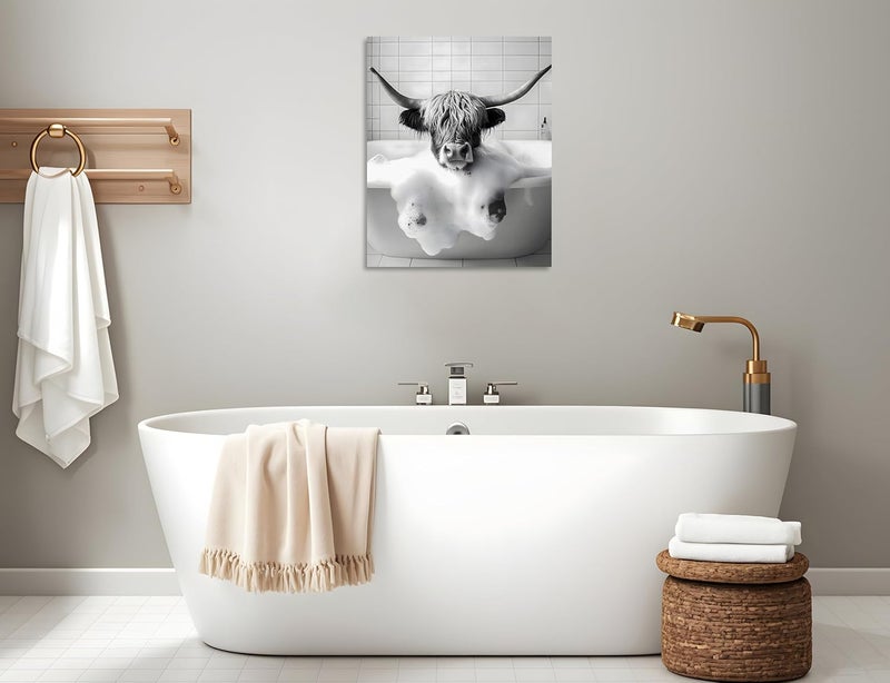OWNANRTHM Funny Highland Cow Bathroom Wall Art - Image 3