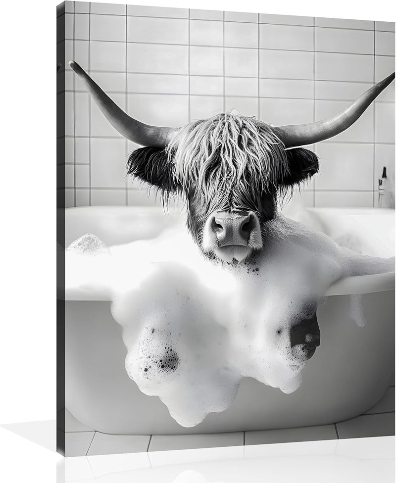 OWNANRTHM Funny Highland Cow Bathroom Wall Art - Image 1