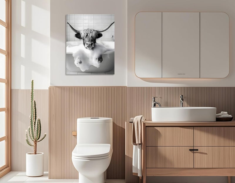 OWNANRTHM Funny Highland Cow Bathroom Wall Art - Image 5