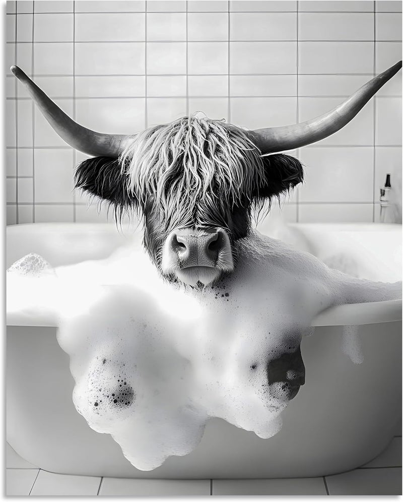 OWNANRTHM Funny Highland Cow Bathroom Wall Art - Image 2