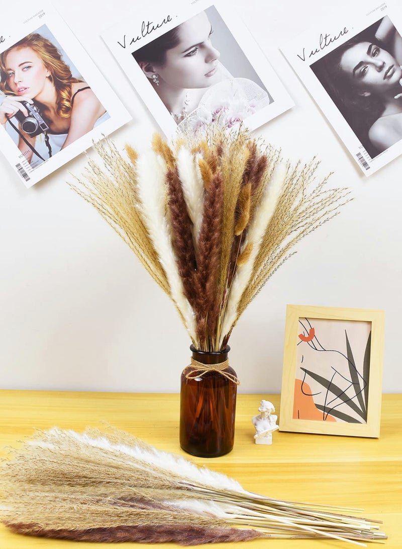 KASTWAVE 100 Pieces Dried Pampas Grass Decor, Brown And White Pampas Grass, Reed Grass, Rabbit Tail Grass, Boho Home Decor Bouquet, Dried Flowers For Wedding Floral Arrangements Wall Bathroom Decor - Image 4