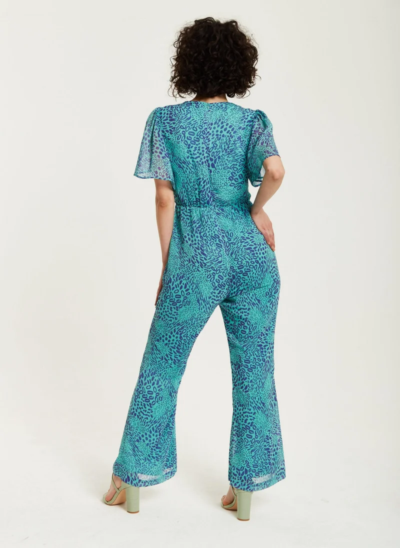 Liquorish  Blue Animal Print Knot Front Jumpsuit for Women | Best Price UAE
