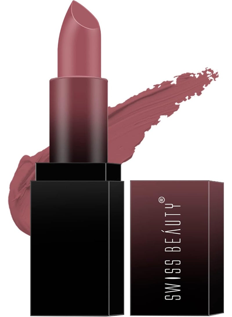Swiss Beauty Hd Matte Pigmented Smudge Proof Lipstick | Creamy Matte Long Stay Lipstick | Mauve Blush, 3.4g - Image 1