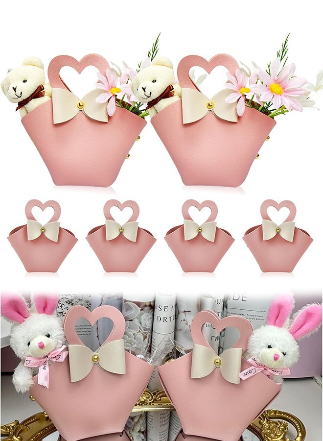 6 pack Pink Mini PU Leather Candy Gift Bags with Handle Reusable Small Handbag Birthday Party Favor Box for Wedding Bridal Shower Baptism Baby Shower - Image 1