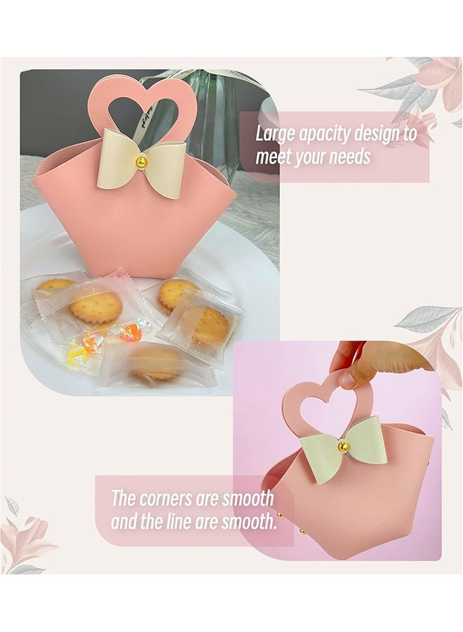 6 pack Pink Mini PU Leather Candy Gift Bags with Handle Reusable Small Handbag Birthday Party Favor Box for Wedding Bridal Shower Baptism Baby Shower - Image 4