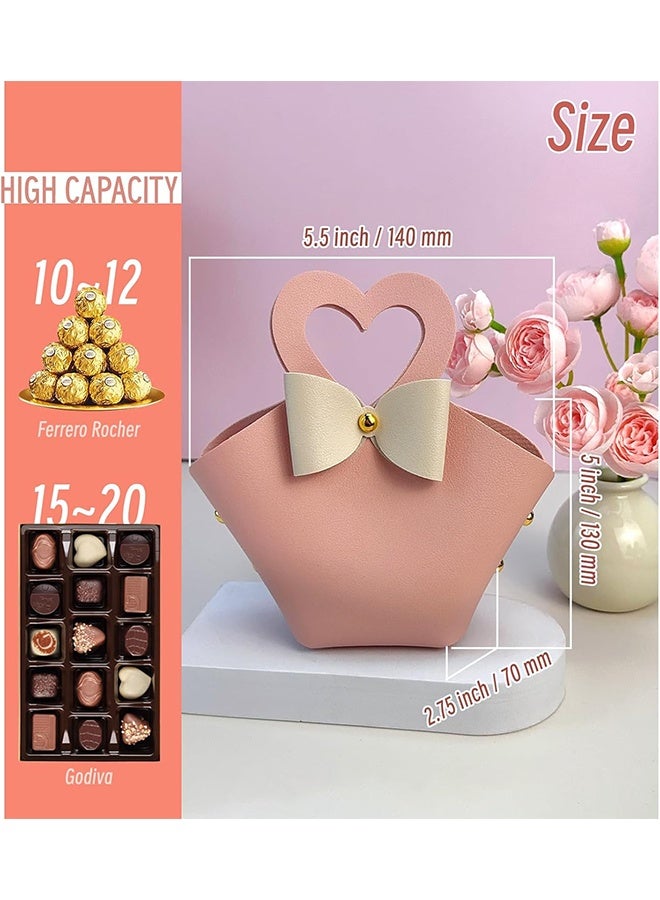 6 pack Pink Mini PU Leather Candy Gift Bags with Handle Reusable Small Handbag Birthday Party Favor Box for Wedding Bridal Shower Baptism Baby Shower - Image 2