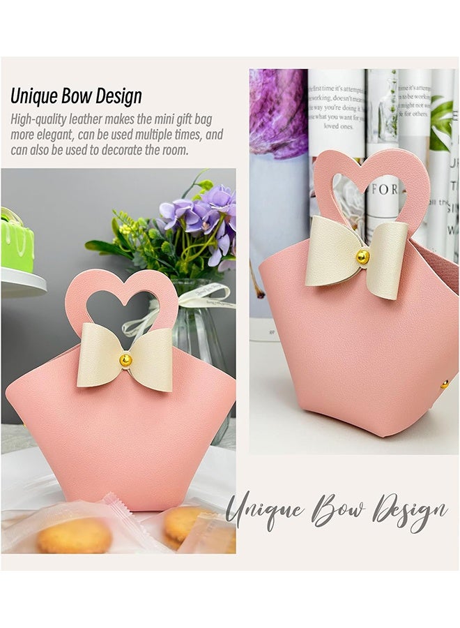 6 pack Pink Mini PU Leather Candy Gift Bags with Handle Reusable Small Handbag Birthday Party Favor Box for Wedding Bridal Shower Baptism Baby Shower - Image 3