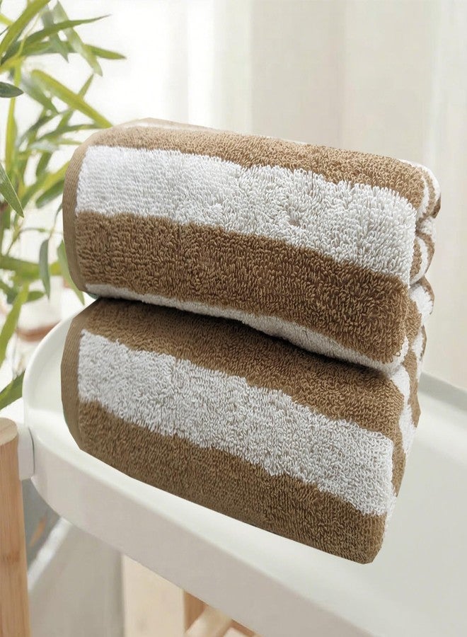 USTIDE Brown Strip Hand Towels 100% Cotton Face Towels Set of 2 Soft Absorbent Towels for Bathroom Bath Spa Gym（2 Hand Towels, 14x29） - Image 1
