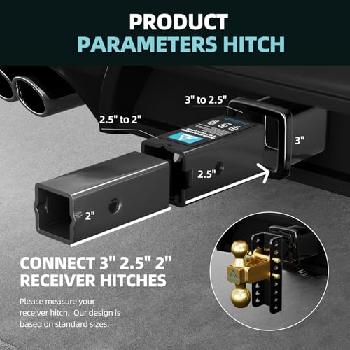 CROSSHIP Trailer Hitch Receiver Adapter Reducer Sleeves Set, 3 to 2-1/2 or 2-Inch Large to Small Receiver Hitches for Tractor Bucket, RV, Truck, Bike Rack and Cargo Carriers (Carbon Steel, Black) - Image 2