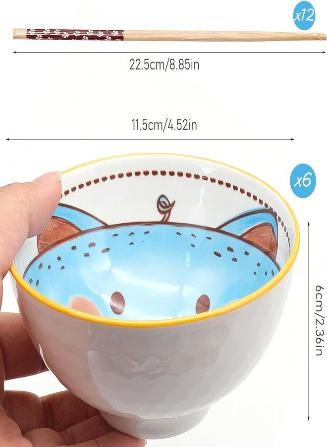 BLLREMIPSUR 6 PCS Ceramic Rice Bowls, Cute Cartoon Small Dessert Bowl, Cereal Bowls Serving Bowl Gift Set, for Oatmeal, Ice Cream, Salads, Soups - Image 3