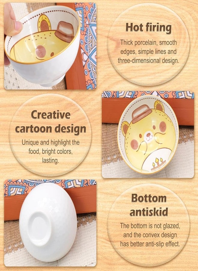 BLLREMIPSUR 6 PCS Ceramic Rice Bowls, Cute Cartoon Small Dessert Bowl, Cereal Bowls Serving Bowl Gift Set, for Oatmeal, Ice Cream, Salads, Soups - Image 2