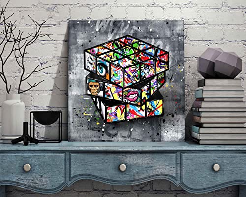 SIXTTART Banksy Canvas Wall-Art for Bedroom - Street Graffiti Wall Art Abstract Painting Pop Art Wall Decor Modern Home Office Decor 14" W x14 H Stretched and Framed Ready to Hang - Image 5