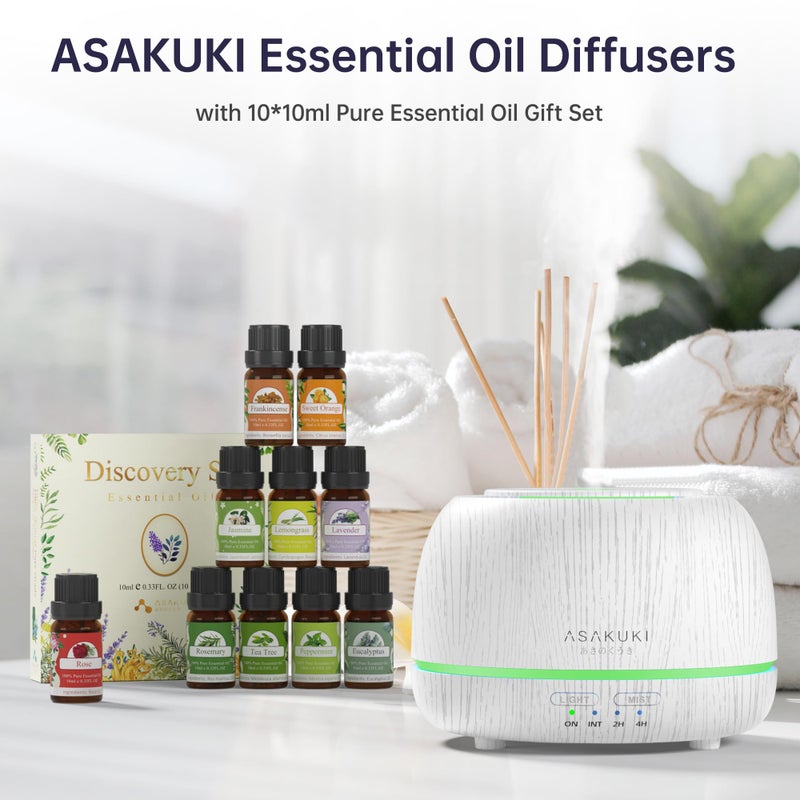 ASAKUKI موزع زيت عطري أساسي من ASAKUKI مع مجموعة 10 زيوت وجهاز تحكم عن بعد، 5 في 1 مرطب بخاري بالألتراساوند، جهاز عطرية، مؤقت ومفتاح أمان للإيقاف التلقائي - أبيض - Image 4