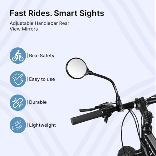 STRAUSS Cycle Side Mirror | CycleMirror Set of 2 | Cycling Accessories For Men | Shape Adjustable ABS Material | Bicycle Rear View, Adjustable 360° Handlebar Convex Mirror | HD View - Image 2