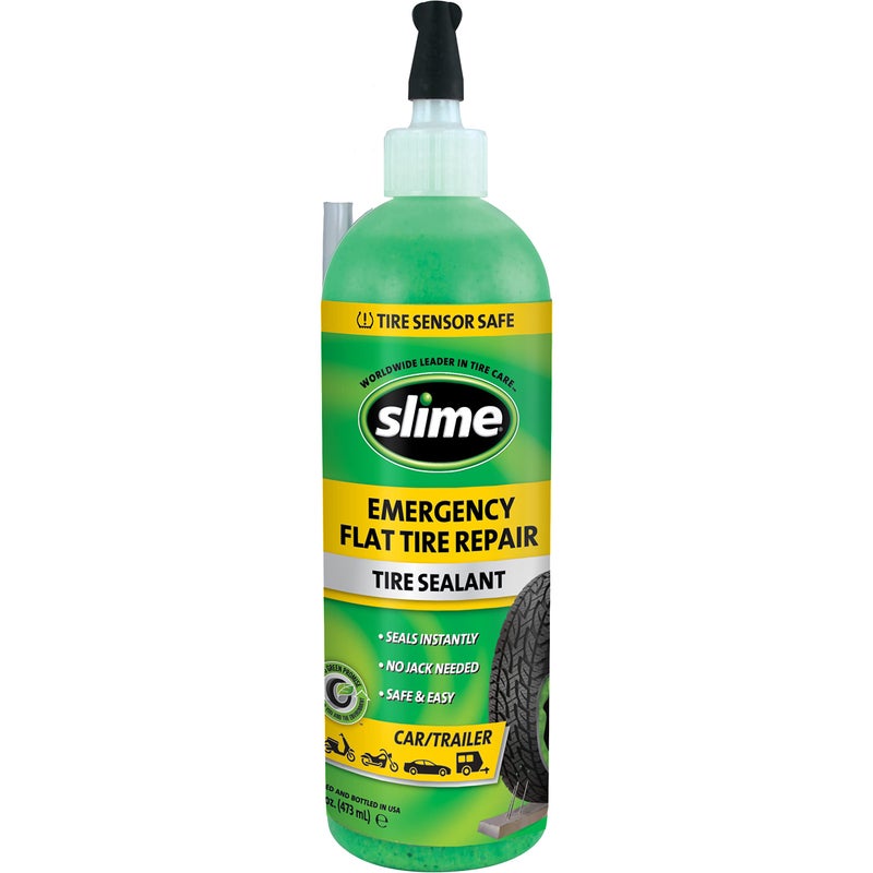 Slime 10011 Flat Tire Puncture Repair Sealant, Emergency Repair for highway vehicles, suitable for Cars/Trailers, Non-toxic, eco-friendly, 16 oz bottle - Image 1