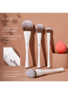 Jessup Makeup Brushes Set 14Pcs Highend Makeup Gift Set For Women Include Foundation Concealer Blush Contour Powder Eye Shadow Brush, Makeup Sponge, Makeup Brush Cleaner And Towel, Pearl White T333  - Image 2
