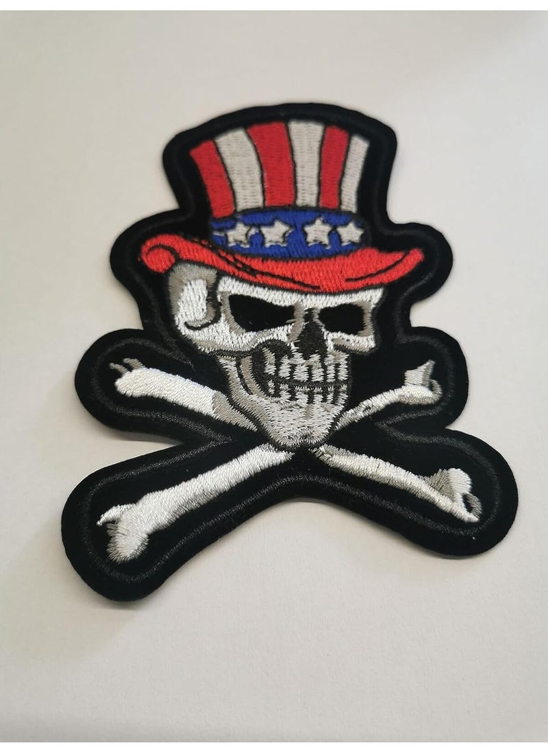 D Care World - Cool Large Sized Clown Colorful American Flag Hat Wearing Skull Face Patch Embroidered Badge Iron On Sew On Emblem Cloth Stickers - Image 1