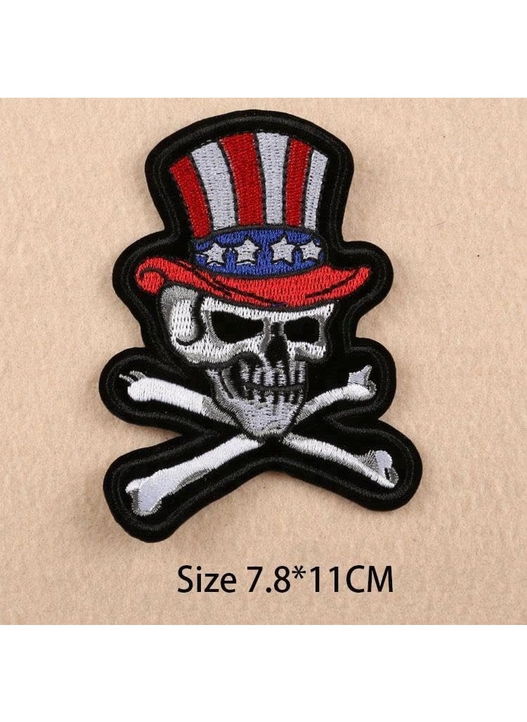 D Care World - Cool Large Sized Clown Colorful American Flag Hat Wearing Skull Face Patch Embroidered Badge Iron On Sew On Emblem Cloth Stickers - Image 1