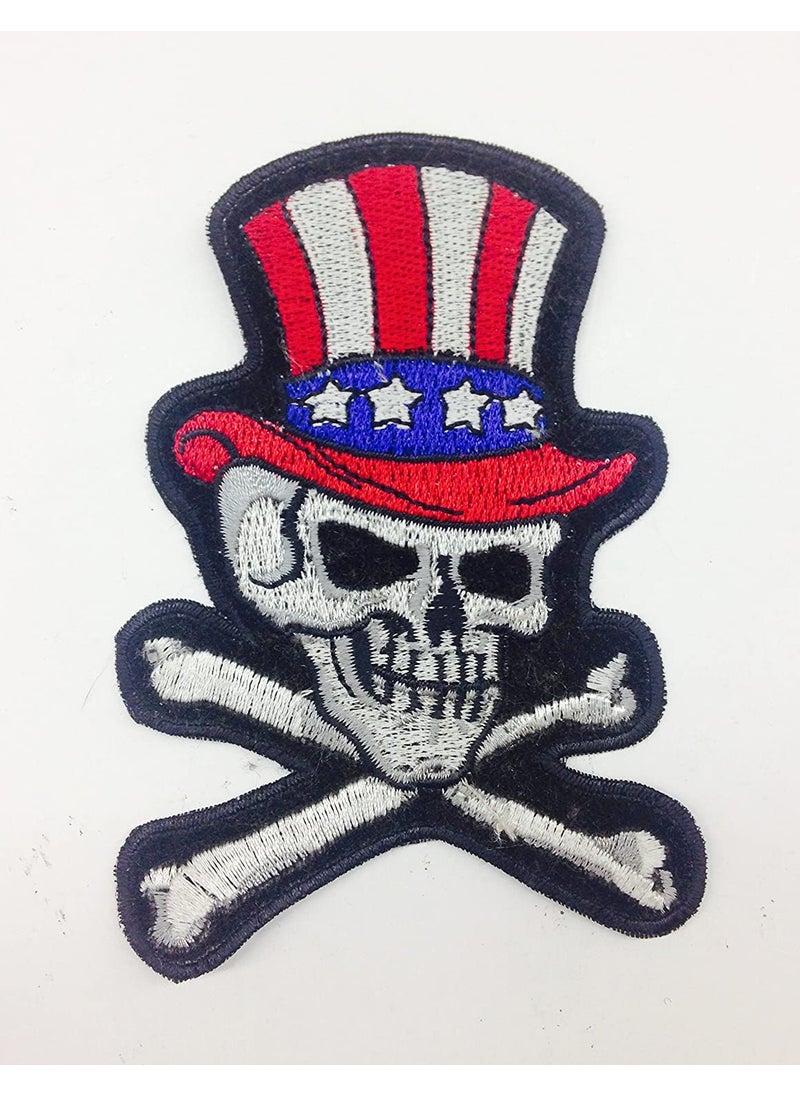 D Care World - Cool Large Sized Clown Colorful American Flag Hat Wearing Skull Face Patch Embroidered Badge Iron On Sew On Emblem Cloth Stickers - Image 1