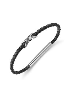 CERRUTI 1881 Franco Silver and Black Leather Bracelet  - Image 2