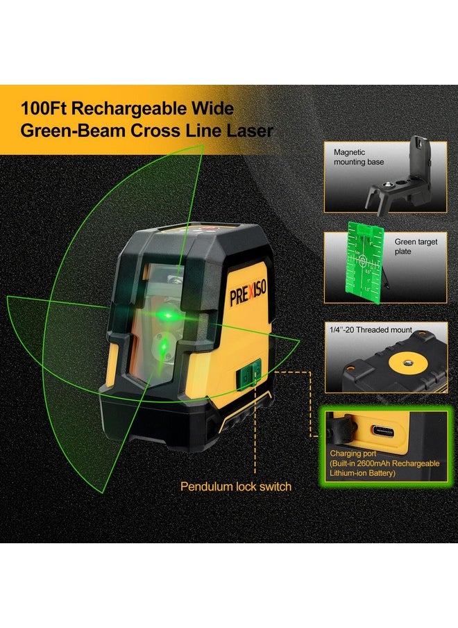 Prexiso PREXISO Laser Level Self Leveling - 100Ft Rechargeable Cross Line Laser, Green Line leveler Tool for Construction, Floor Tile, Home Renovation with Magnetic Pivoting Base, Target Plate & Portable Bag  - Image 4