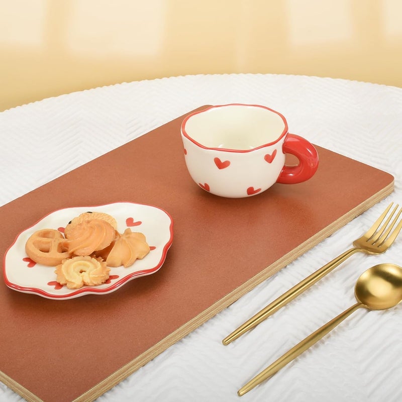 Koythin Ceramic Coffee Mug Saucer Set Cute Creative Cup with Heart Pattern Saucer Design for Office and Home Dishwasher and Microwave Safe 6 oz180 ml for Latte Tea Milk Red Heart - Image 4
