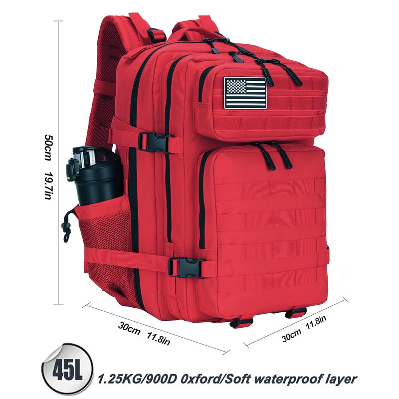 Lovelinks21 45L Tactical Assault Backpack 3 day assault pack with Molle Waterproof backpack Rucksack for Tactical Backpacks (Red) - Image 4