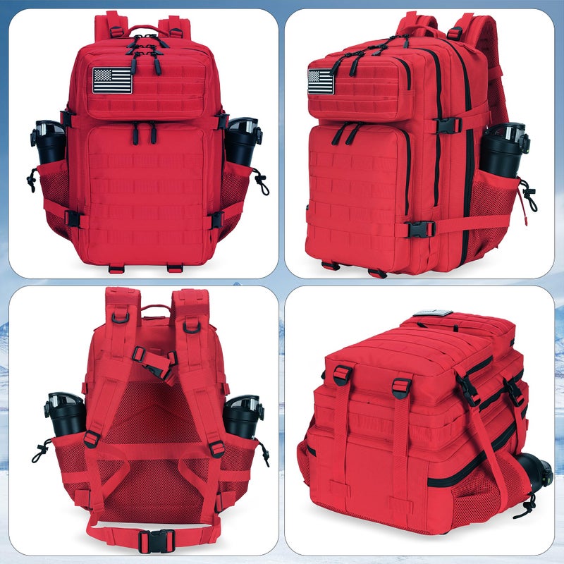 Lovelinks21 45L Tactical Assault Backpack 3 day assault pack with Molle Waterproof backpack Rucksack for Tactical Backpacks (Red) - Image 3
