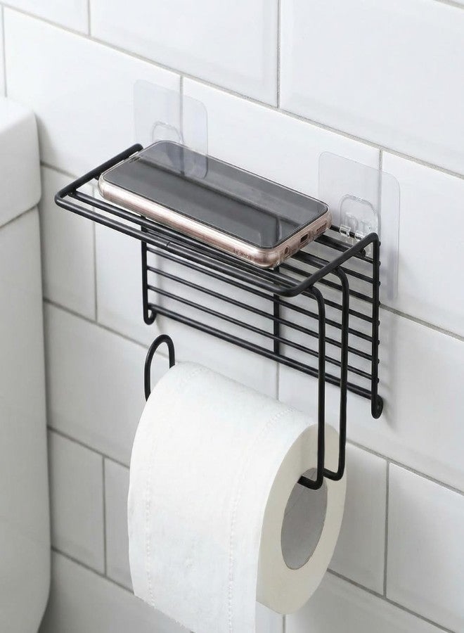 ENICET Toilet Paper Roll Holder | with Mobile Stand | Self Adhesive | No Drill | Heavy Duty Metal Build | Tissue Holder for Bathroom - Toilet Paper Stand - Image 1