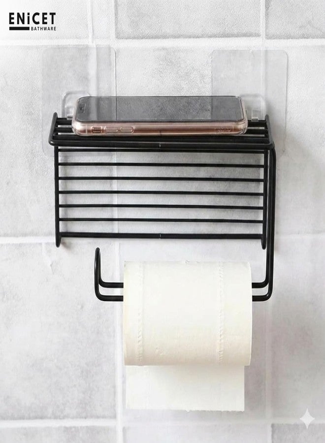 ENICET Toilet Paper Roll Holder | with Mobile Stand | Self Adhesive | No Drill | Heavy Duty Metal Build | Tissue Holder for Bathroom - Toilet Paper Stand - Image 5
