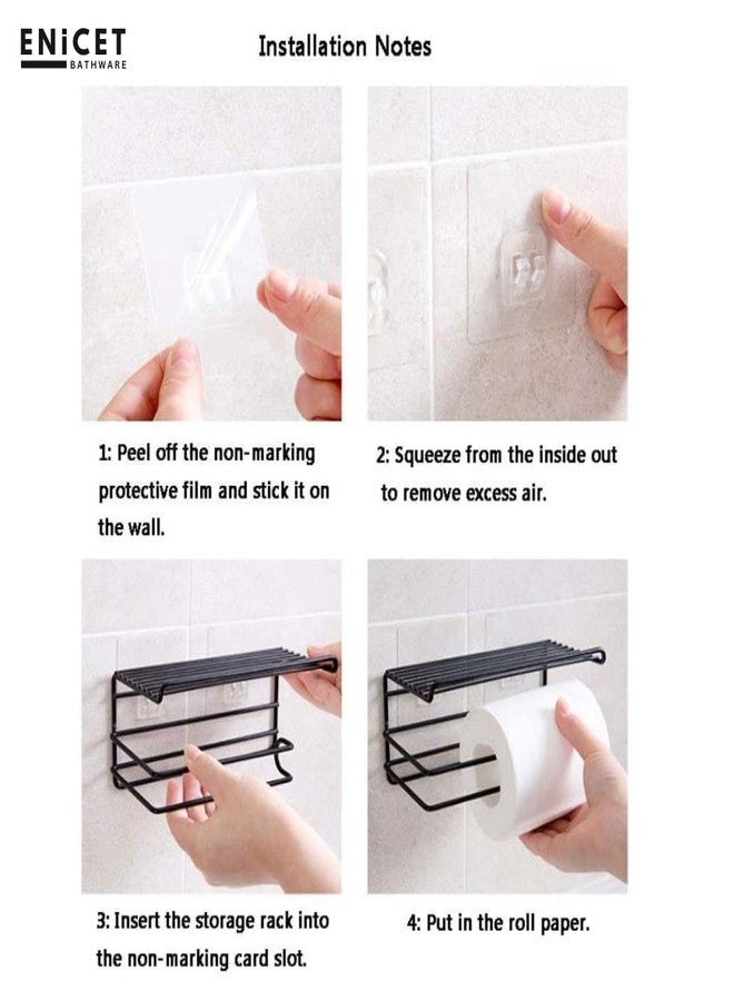 ENICET Toilet Paper Roll Holder | with Mobile Stand | Self Adhesive | No Drill | Heavy Duty Metal Build | Tissue Holder for Bathroom - Toilet Paper Stand - Image 2
