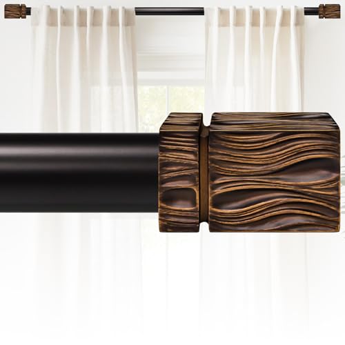 EQURROY Curtain Rods for Windows 28 to 48 Inches: 1 Inch diameter heavy-Duty Adjustable Decorative Curtain Rod Square Striped Finials, For Bedrooms, Living Rooms And Patio.Brown.Size:18-64" - Image 1