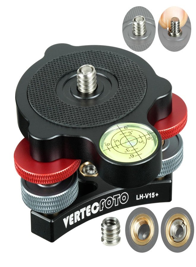 VERTECFOTO 【Upgraded+】 Tripod Leveling Base :Support 1/4" and 3/8" Both on top and Bottom， Bigger Bubble Level w/Crosshair, Fine Leveling Faster; Enlarged Lock knobs, Lock Easier,; Max Load 33 Ib - Image 1