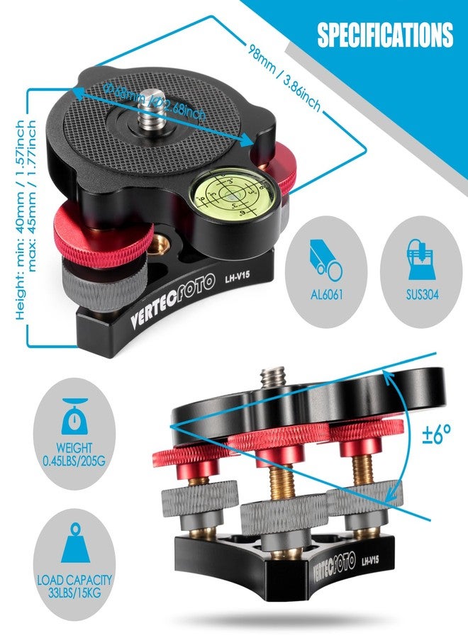 VERTECFOTO 【Upgraded+】 Tripod Leveling Base :Support 1/4" and 3/8" Both on top and Bottom， Bigger Bubble Level w/Crosshair, Fine Leveling Faster; Enlarged Lock knobs, Lock Easier,; Max Load 33 Ib - Image 5