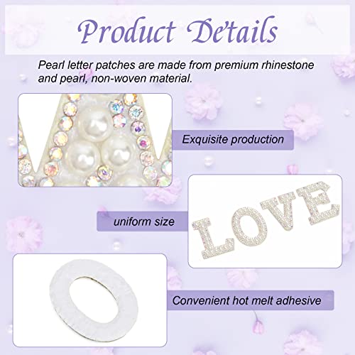 Anglekai 52 Pcs Pearl Iron On Letters, AngleKai White Pearl Rhinestone Letters Patches A-Z English Pearl Iron on Letter Patches Alphabet Glitter Applique Pearl Letter Patch for Craft DIY Hats Clothing(White) - Image 3