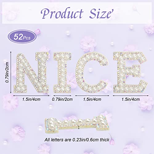 Anglekai 52 Pcs Pearl Iron On Letters, AngleKai White Pearl Rhinestone Letters Patches A-Z English Pearl Iron on Letter Patches Alphabet Glitter Applique Pearl Letter Patch for Craft DIY Hats Clothing(White) - Image 2