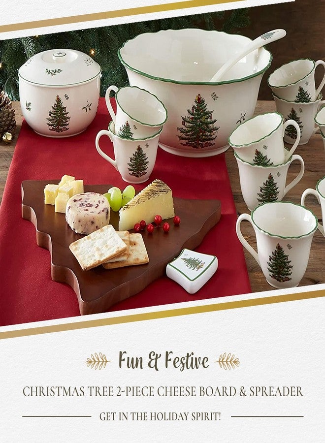 Spode Christmas Tree Cheese Board & Spreader Set (2-Piece) - 13" Acacia Wood Cheese Serving Board with Handled Spreader - Festive Serveware for Holiday Entertaining, Charcuterie & Appetizers - Image 2