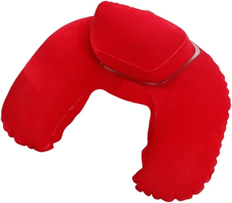 Inflatable Travel Pillow Comfortable Neck Shape Cushion for Airplanes Cars Outdoor Use Lightweight Design for Easy Carrying Red Color Air Pressure for Comfort - Image 2