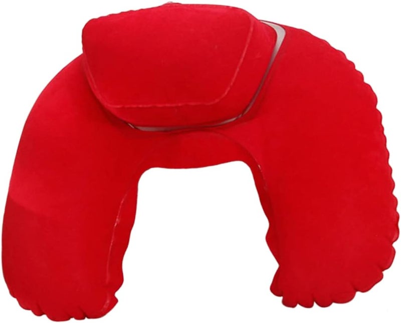 Inflatable Travel Pillow Comfortable Neck Shape Cushion for Airplanes Cars Outdoor Use Lightweight Design for Easy Carrying Red Color Air Pressure for Comfort - Image 1