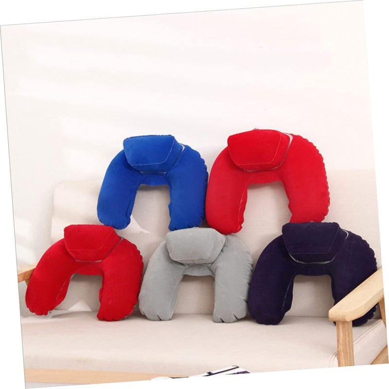 Inflatable Travel Pillow Comfortable Neck Shape Cushion for Airplanes Cars Outdoor Use Lightweight Design for Easy Carrying Red Color Air Pressure for Comfort - Image 3