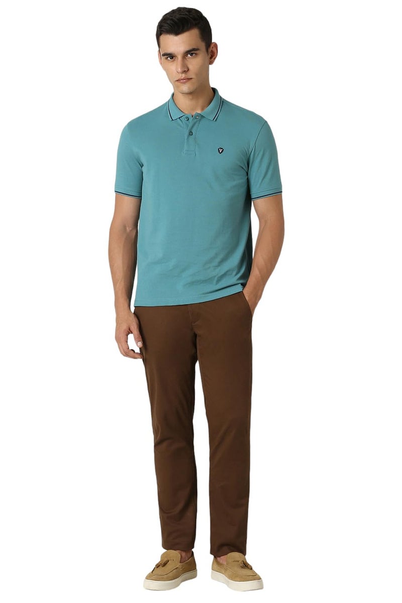 Van Heusen Men's Regular Fit Polo T-Shirt (VSKPWRGFR16516_Teal L) - Image 4