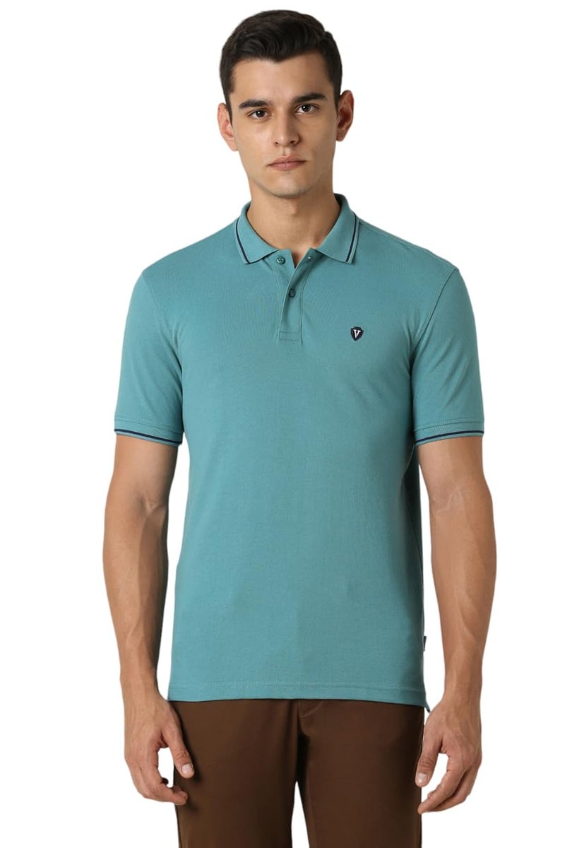 Van Heusen Men's Regular Fit Polo T-Shirt (VSKPWRGFR16516_Teal L) - Image 1