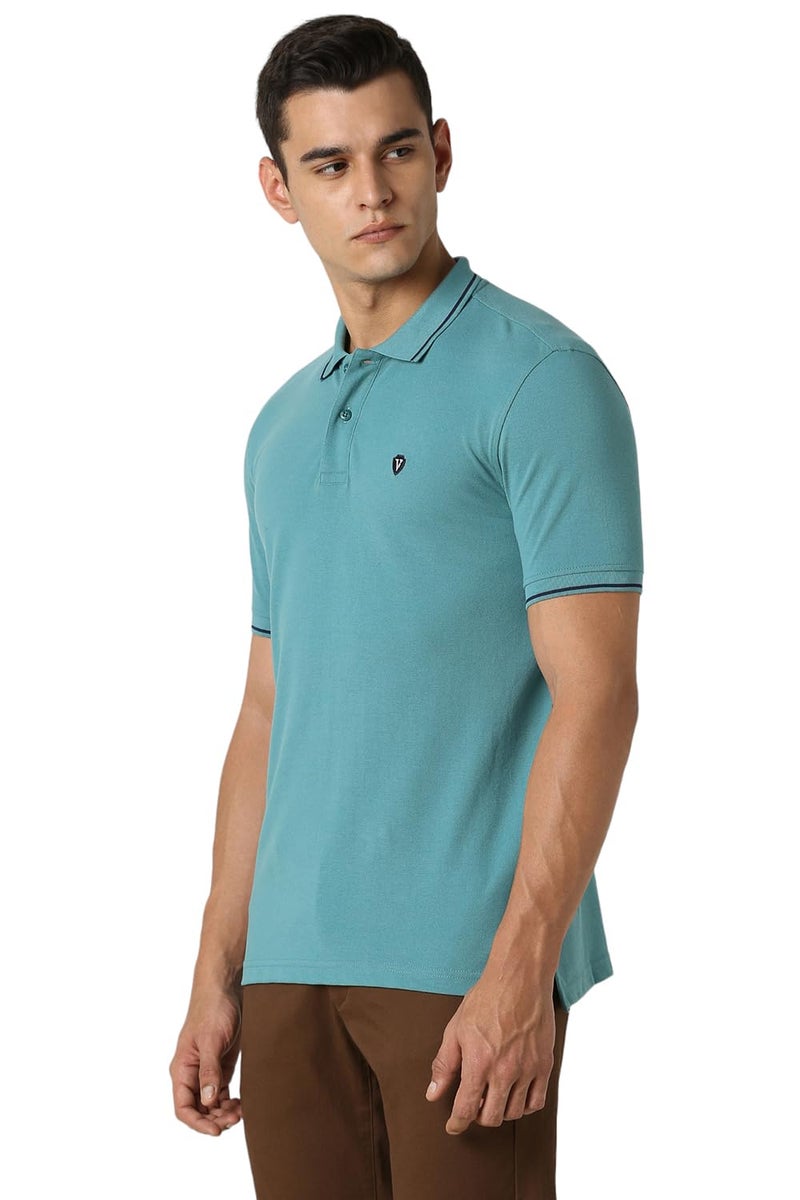 Van Heusen Men's Regular Fit Polo T-Shirt (VSKPWRGFR16516_Teal L) - Image 3