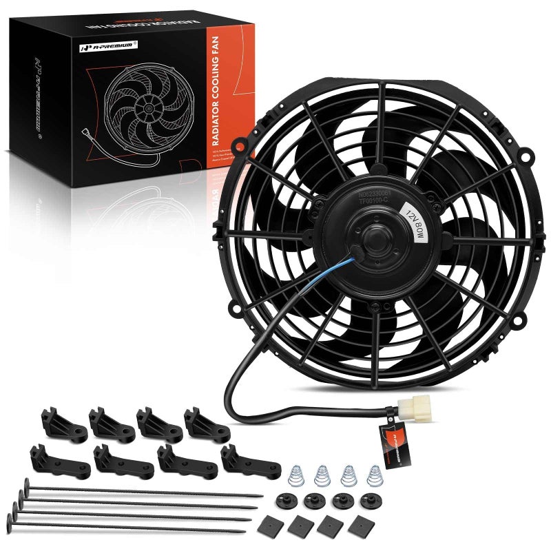 APremium 10 10 inch Universal Slim Fan Electric Radiator Cooling Fan Assembly 12V 80W with Mount Kit