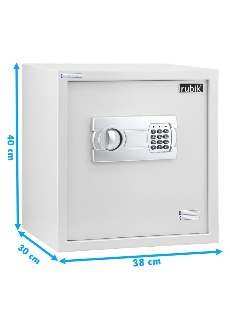 Rubik صندوق أمان كبير للمكتب المنزلي مع لوحة مفاتيح رقمية وقفل مفتاح، خزانة أمان لحماية المستندات والنقد والمجوهرات وجوازات السفر (الحجم 40 × 38 × 30 سم) أبيض - Image 4