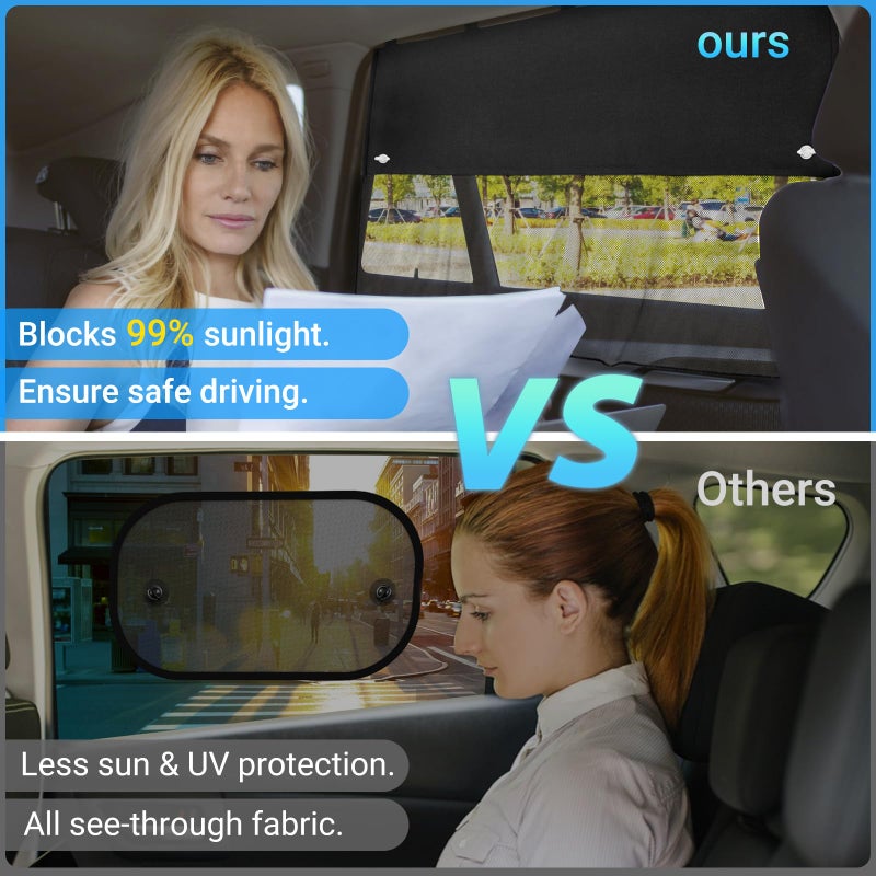 DIZA100 Car Window Shades, 2 Pcs Half Blackout & Half See-Through Magnetic Sun Shade for Rear Window Covers with Fixed Suction Cups,Car Curtains for Baby Sun/Heat/UV Protection - Image 4